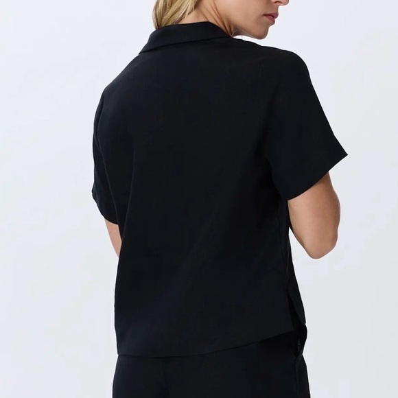 Quince -NWT women’s 100% linen short sleeve button down shirt black blouse top S - Picture 3 of 8